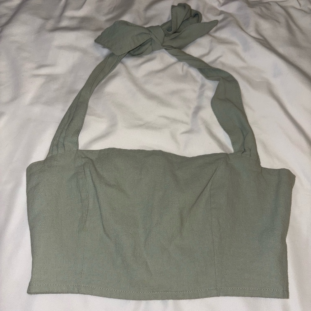 Kendall and Kylie sage green halter top